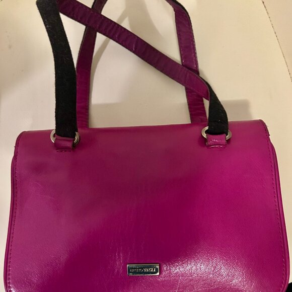 Bruno Magli Black Wool & Fuchsia Leather Handbag - Picture 6 of 16